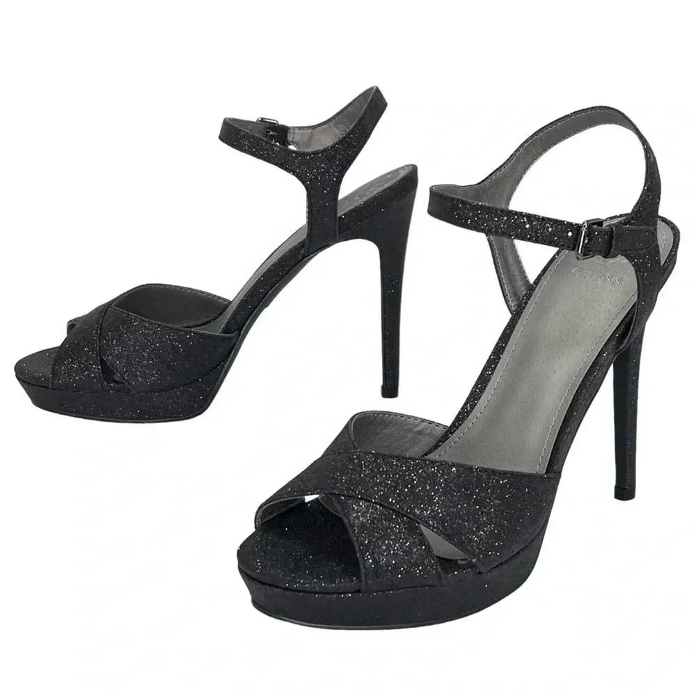 Guess Jordie Black Glitter Metallic Womens Heels Size 7.5M - Picture 8 of 11